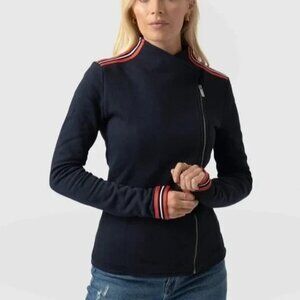 Saint + Sofia Organic Cotton Biker Jacket in Navy Red Stripe Size 6